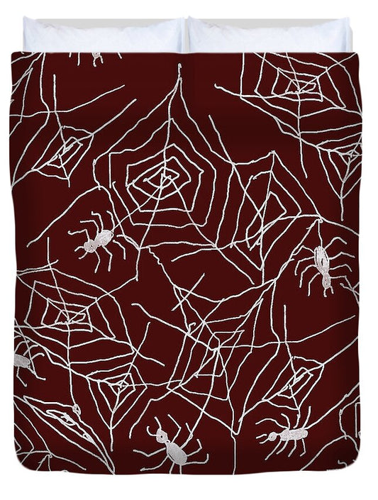 Spider Webs on Red - Duvet Cover