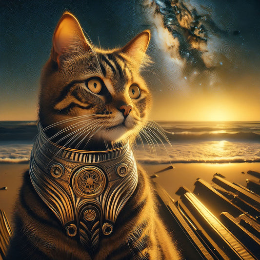 Steampunk Cat on The Beach Digital Image Download