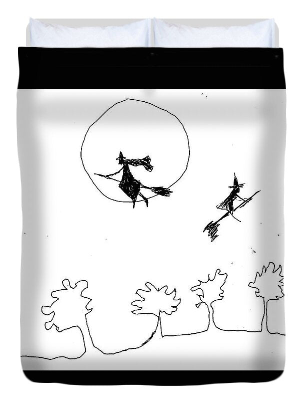 Witches Flying Across the Night Sky - Duvet Cover