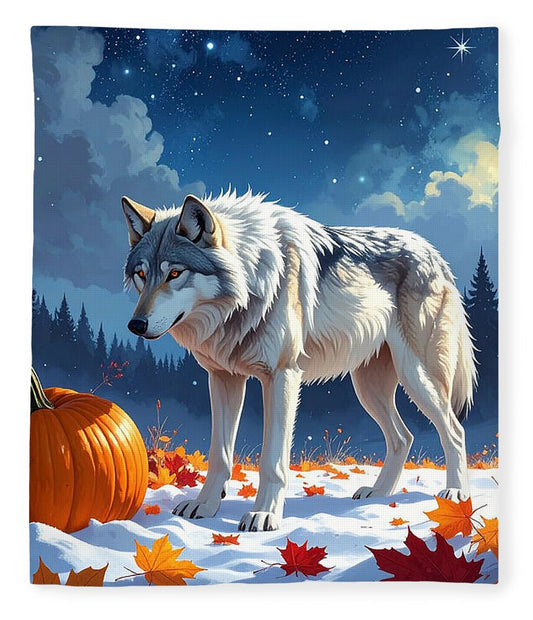 Wolf Among Autumn Leaves - Blanket
