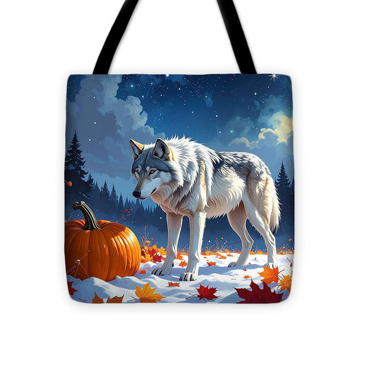 Wolf Among Autumn Leaves - Tote Bag