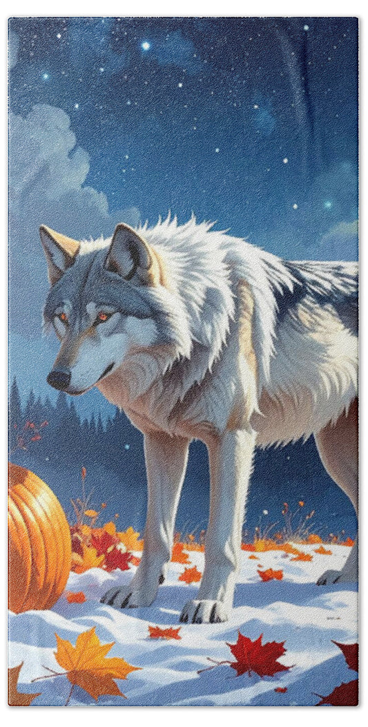 Wolf Among Autumn Leaves - Beach Towel