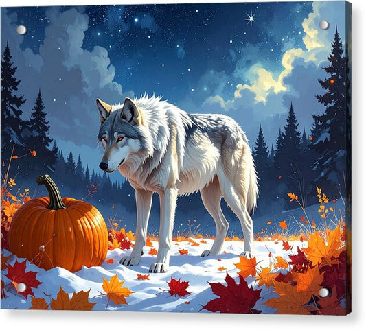 Wolf Among Autumn Leaves - Acrylic Print