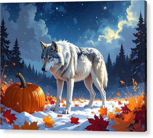 Wolf Among Autumn Leaves - Acrylic Print