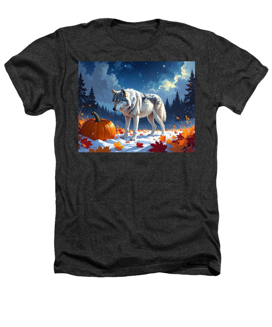 Wolf Among Autumn Leaves - Heathers T-Shirt