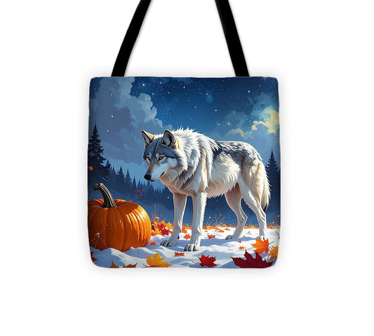 Wolf Among Autumn Leaves - Tote Bag