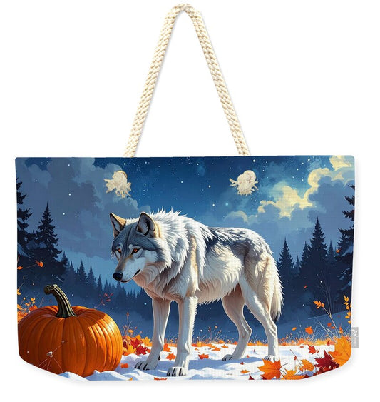 Wolf Among Autumn Leaves - Weekender Tote Bag