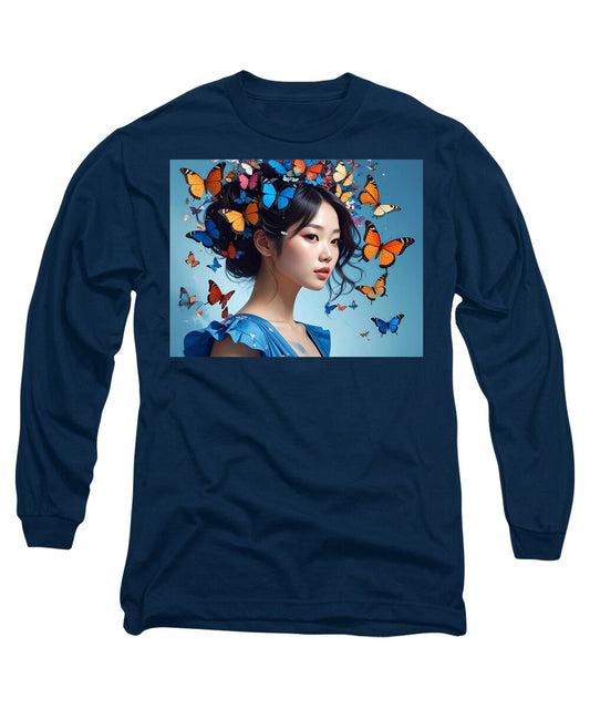 Woman with Colorful Butterflies - Long Sleeve T-Shirt