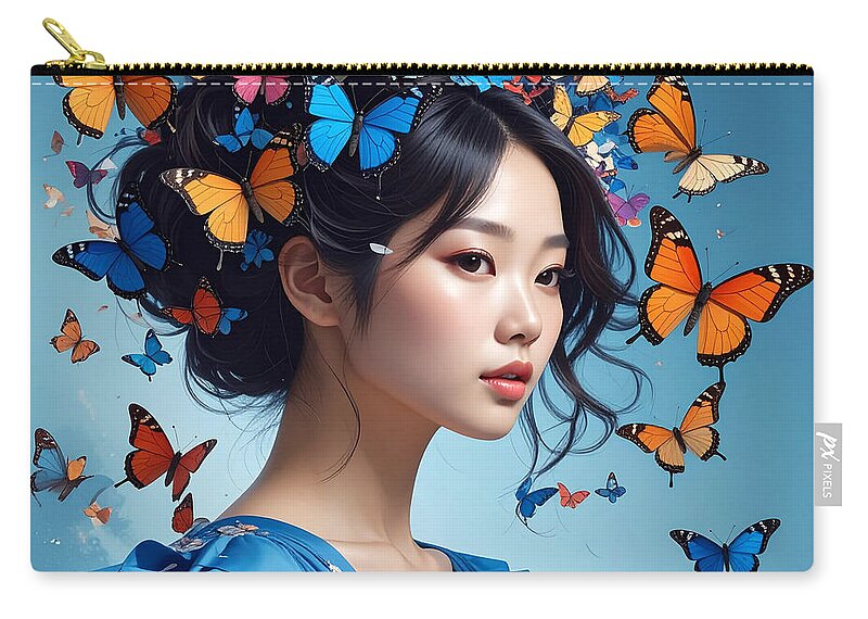 Woman with Colorful Butterflies - Zip Pouch