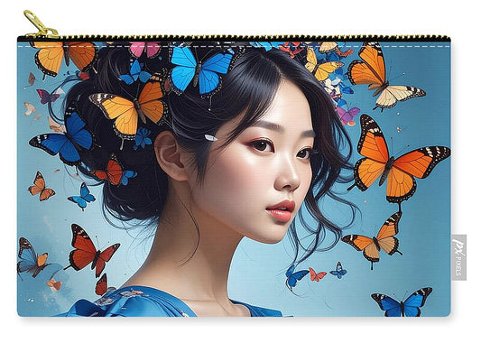 Woman with Colorful Butterflies - Zip Pouch