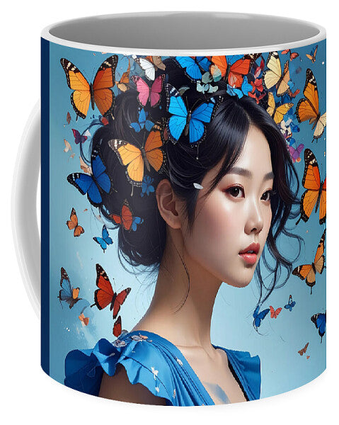 Woman with Colorful Butterflies - Mug