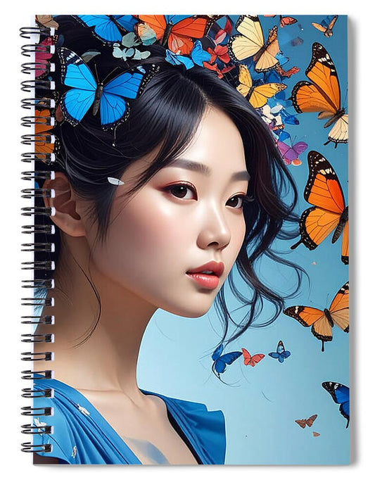 Woman with Colorful Butterflies - Spiral Notebook