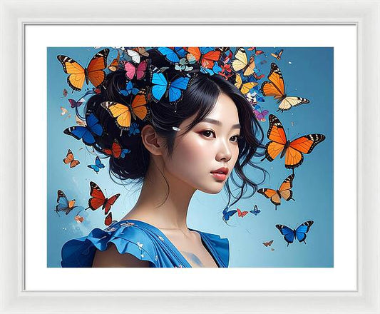Woman with Colorful Butterflies - Framed Print