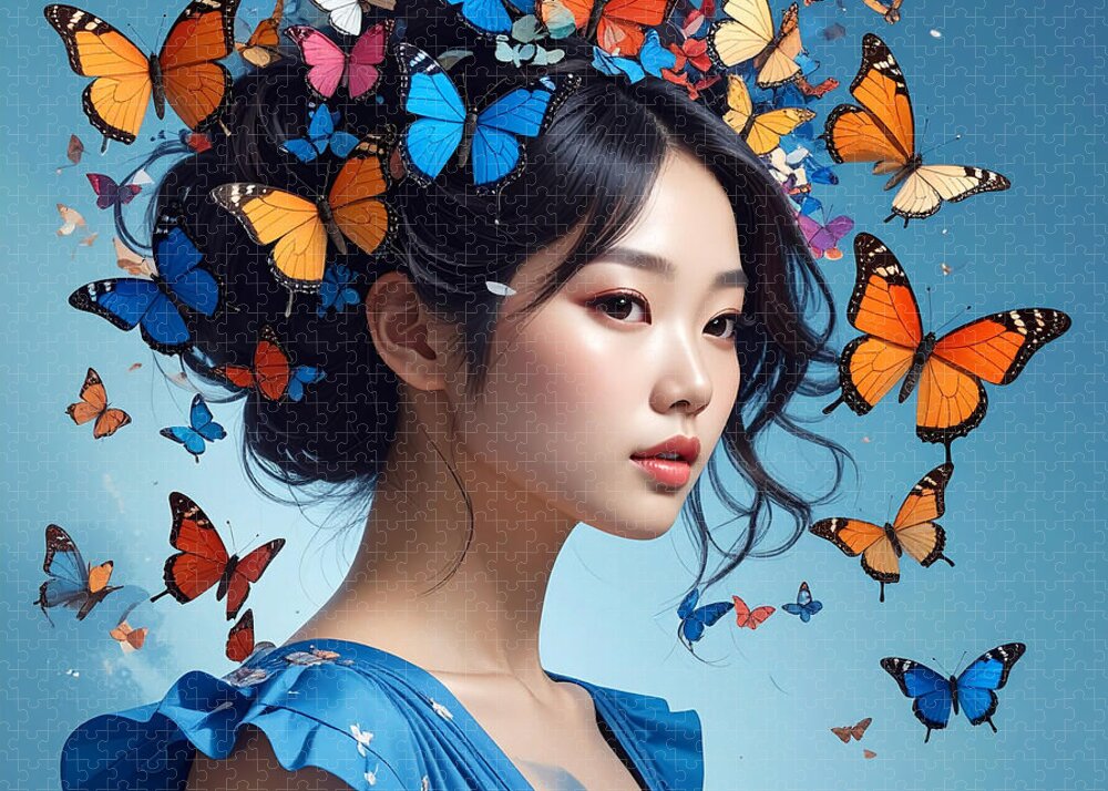 Woman with Colorful Butterflies - Puzzle