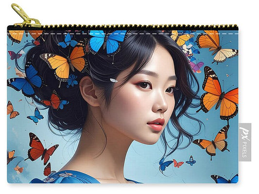 Woman with Colorful Butterflies - Zip Pouch