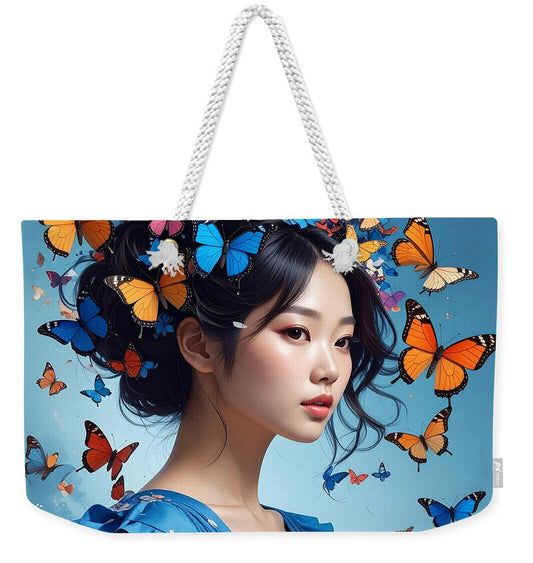 Woman with Colorful Butterflies - Weekender Tote Bag
