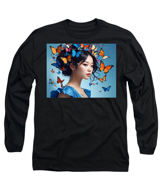 Woman with Colorful Butterflies - Long Sleeve T-Shirt