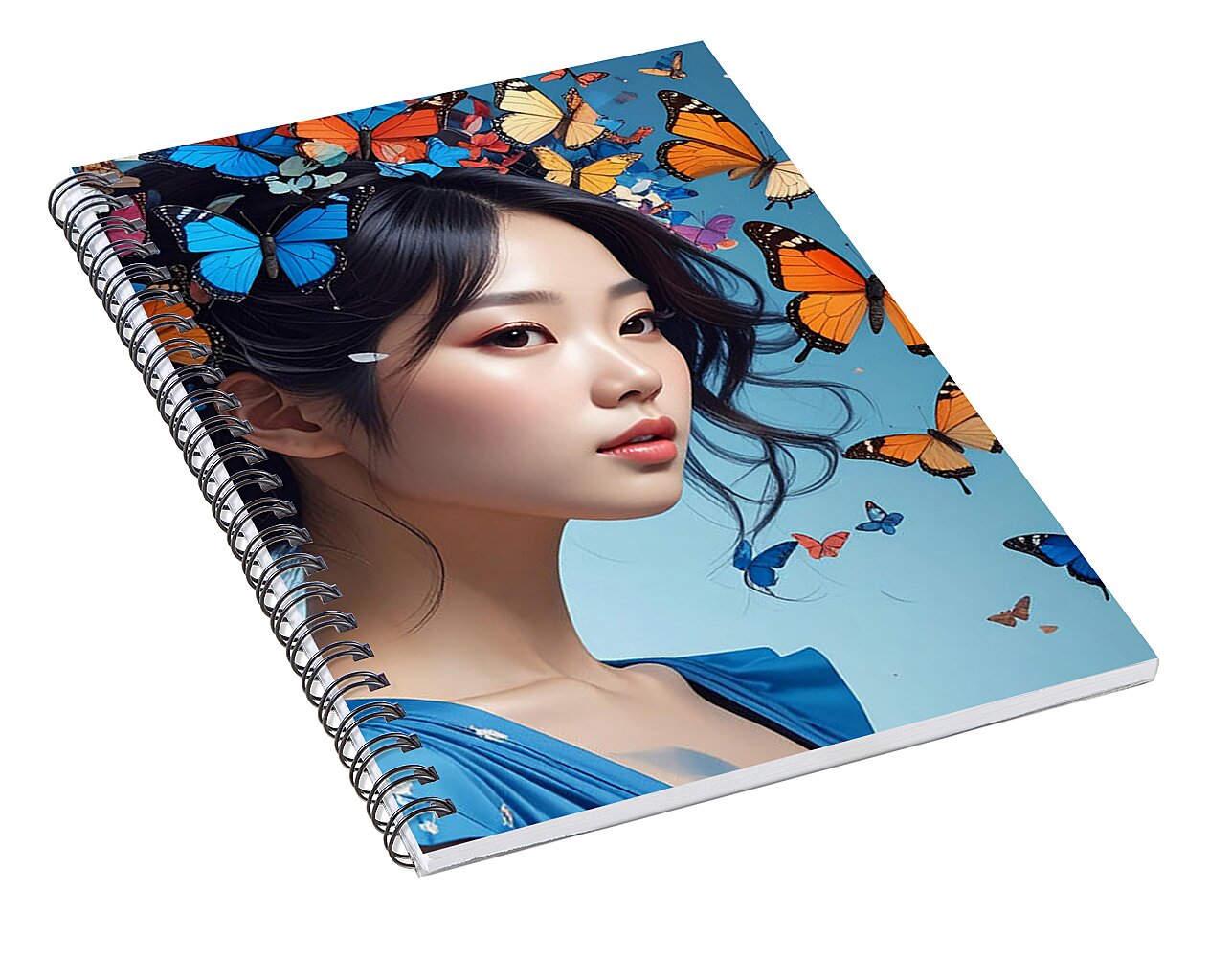 Woman with Colorful Butterflies - Spiral Notebook