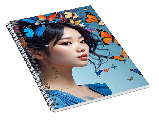 Woman with Colorful Butterflies - Spiral Notebook