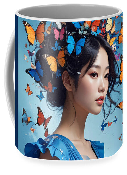 Woman with Colorful Butterflies - Mug