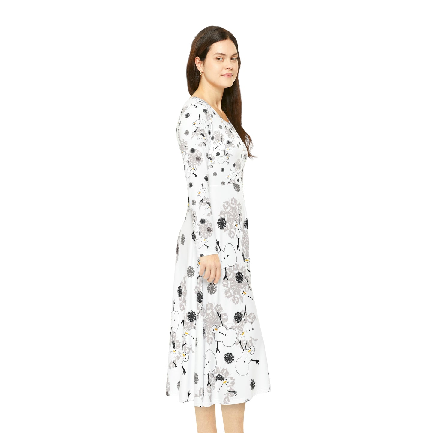 Snowman Pattern Women's Long Sleeve Dance Dress