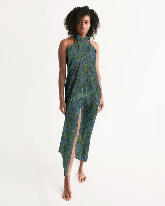 Blue Green Liquid Marbling Swim Cover Up