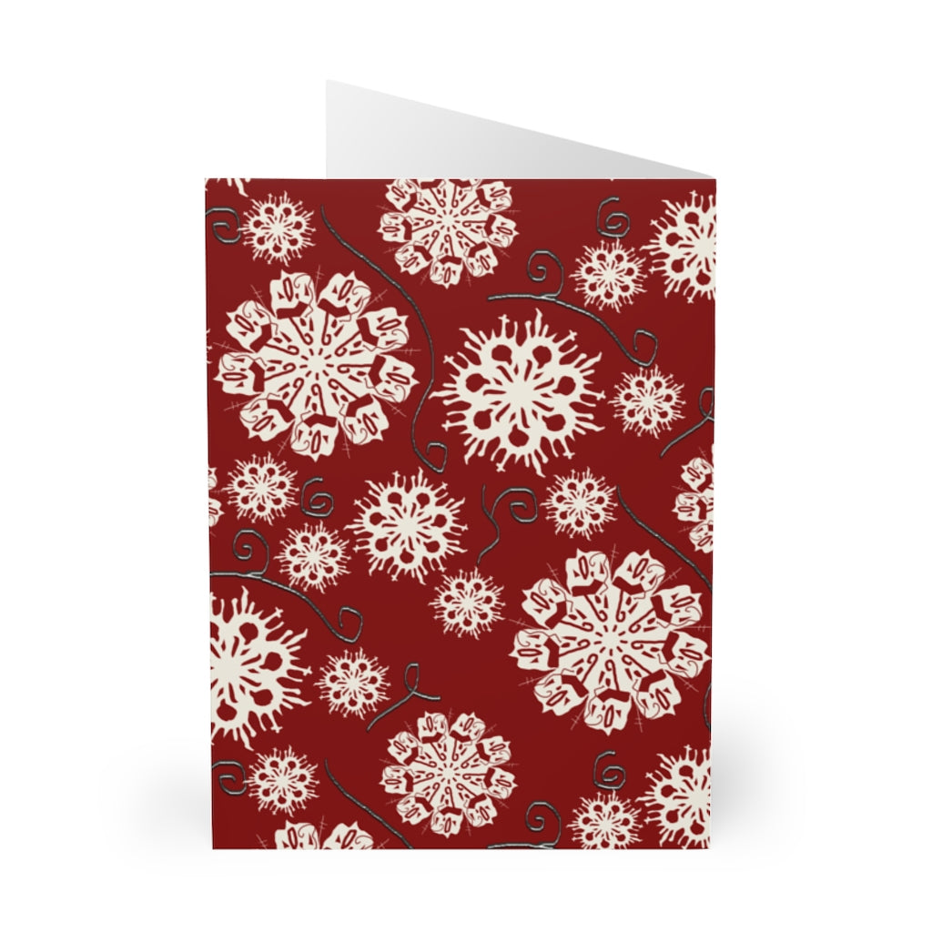Snowflakes On Red Greeting Cards (5 Pack)