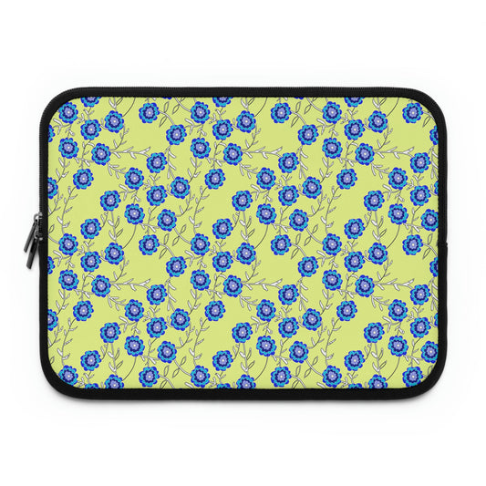 Blue Flowers On Yellow Laptop Sleeve