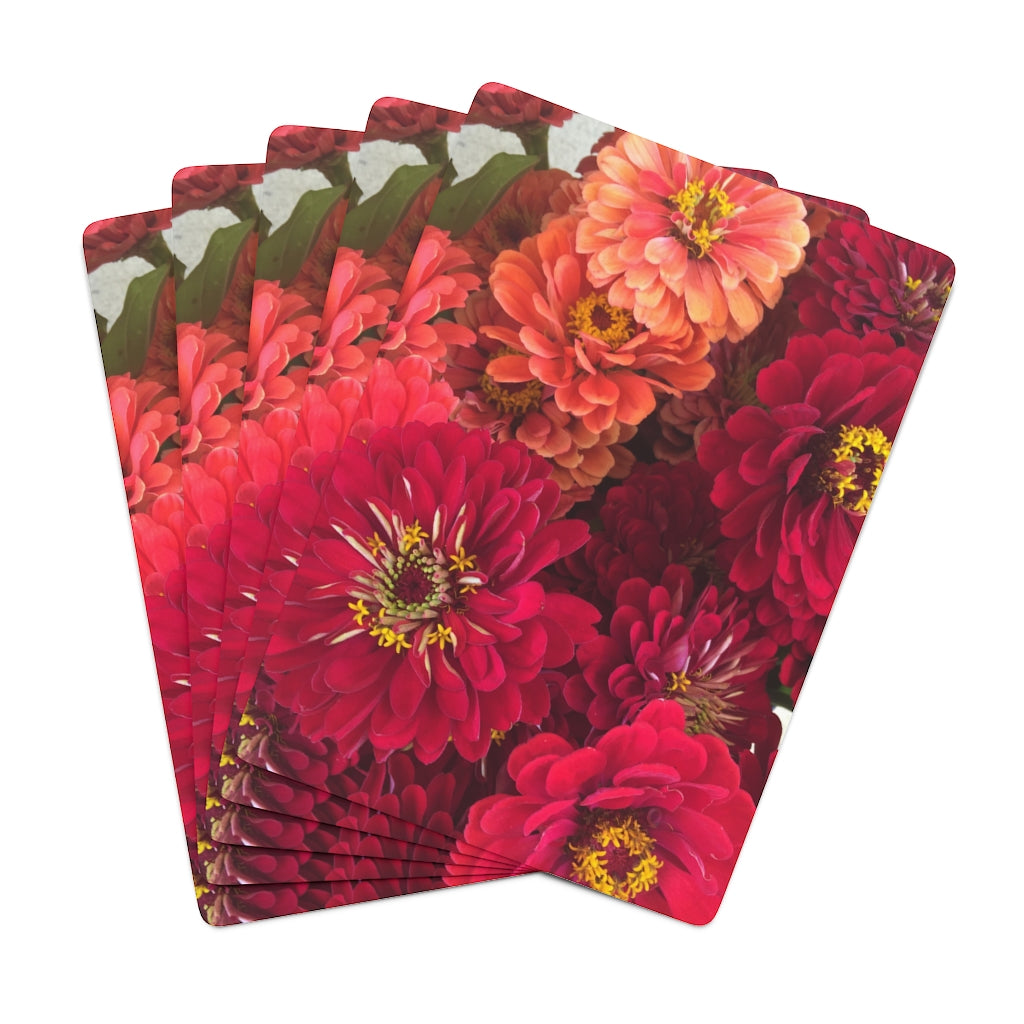 Peach and Pink Zinnias Custom Poker Cards