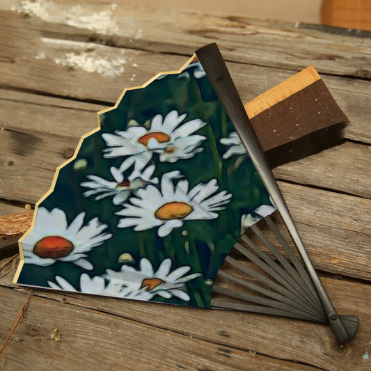 White Daisy Field Double-side Custom Spun Silk Fan Retro Hand-held Folding Fan