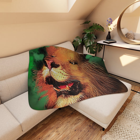 Lion In The Woods Tan Sherpa Blanket
