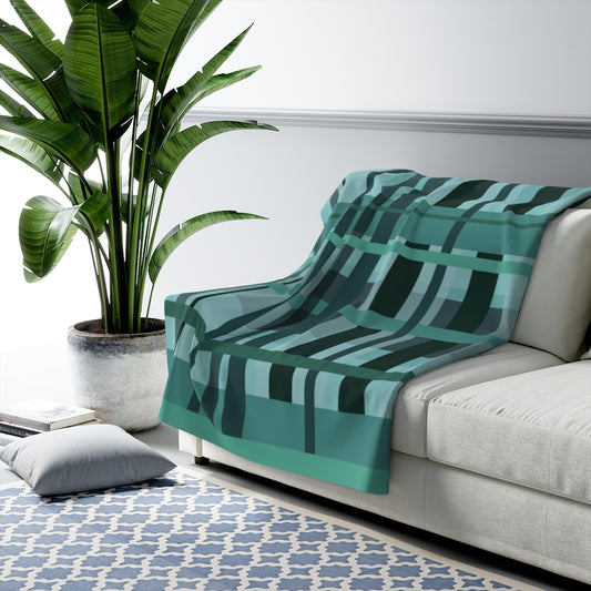 Blue Green Chunky Plaid Sherpa Fleece Blanket