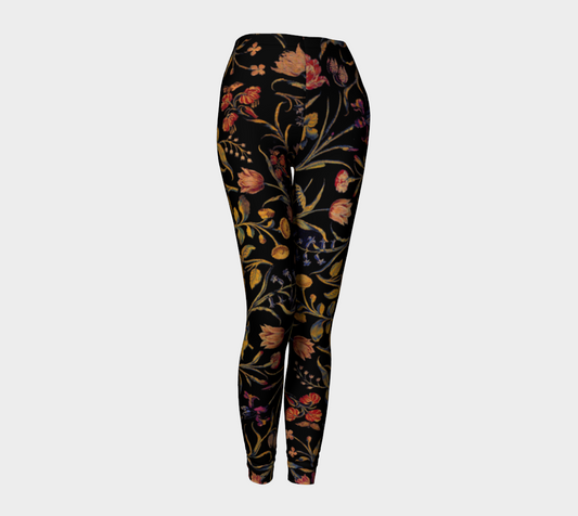 Medieval Flowers on Black Leggings