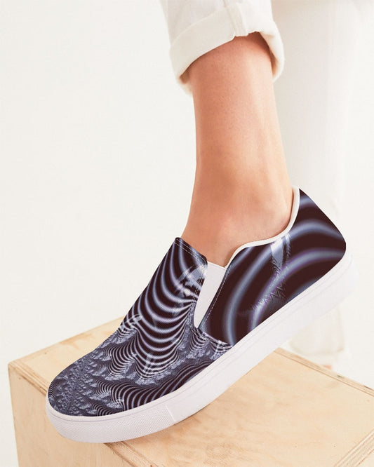 Black and White Spiral Fractal Women's Slip-On Canvas Shoe