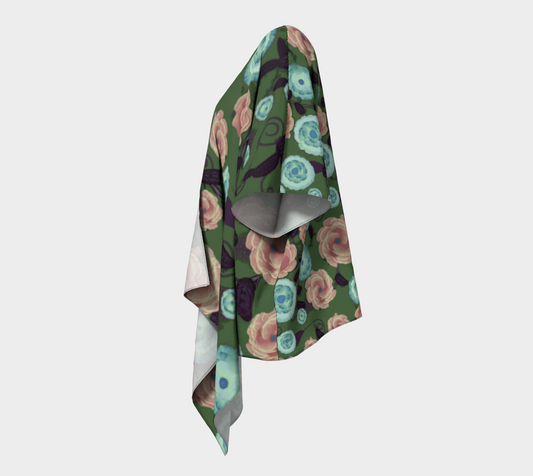 Earthy Peach and Turquoise Flower Pattern Draped Kimono