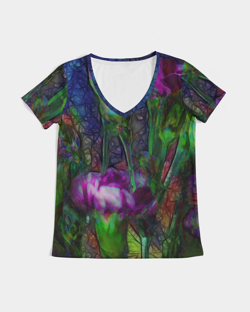Abstract Pink Carnations Women's V-Neck Tee