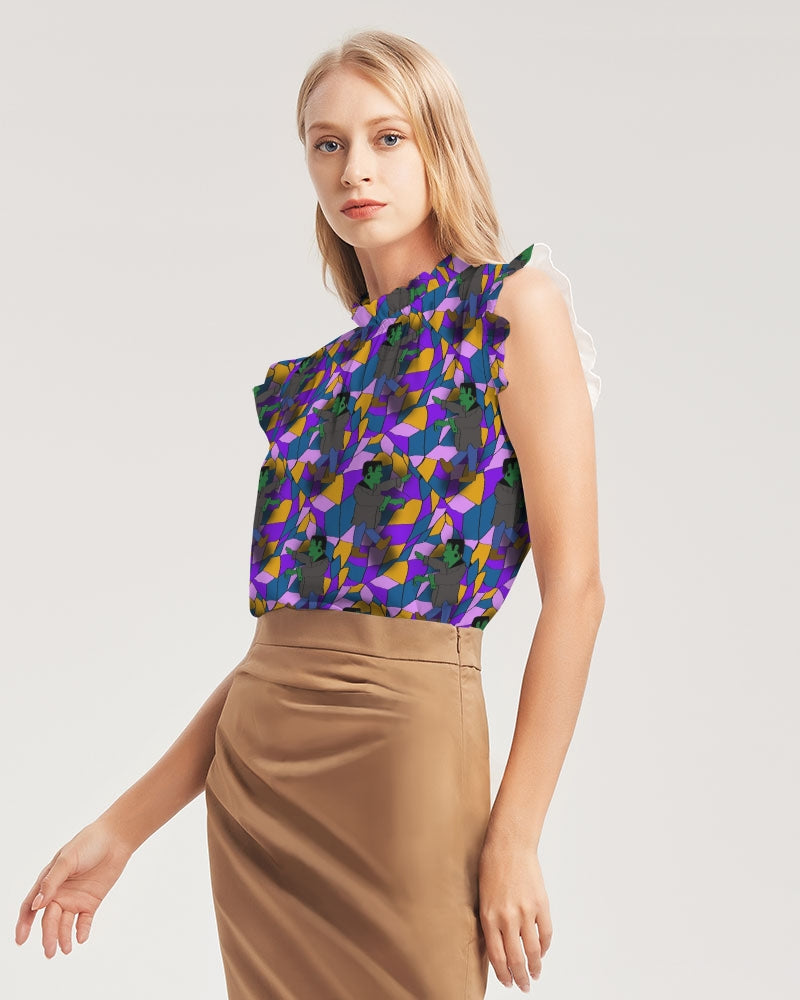 Frankenstein Pattern Women's Ruffle Sleeve Top