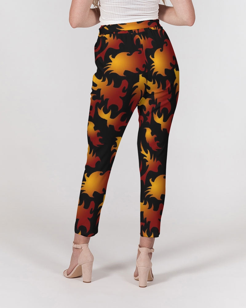Abstract Flames Pattern  Women's Belted Tapered Pants