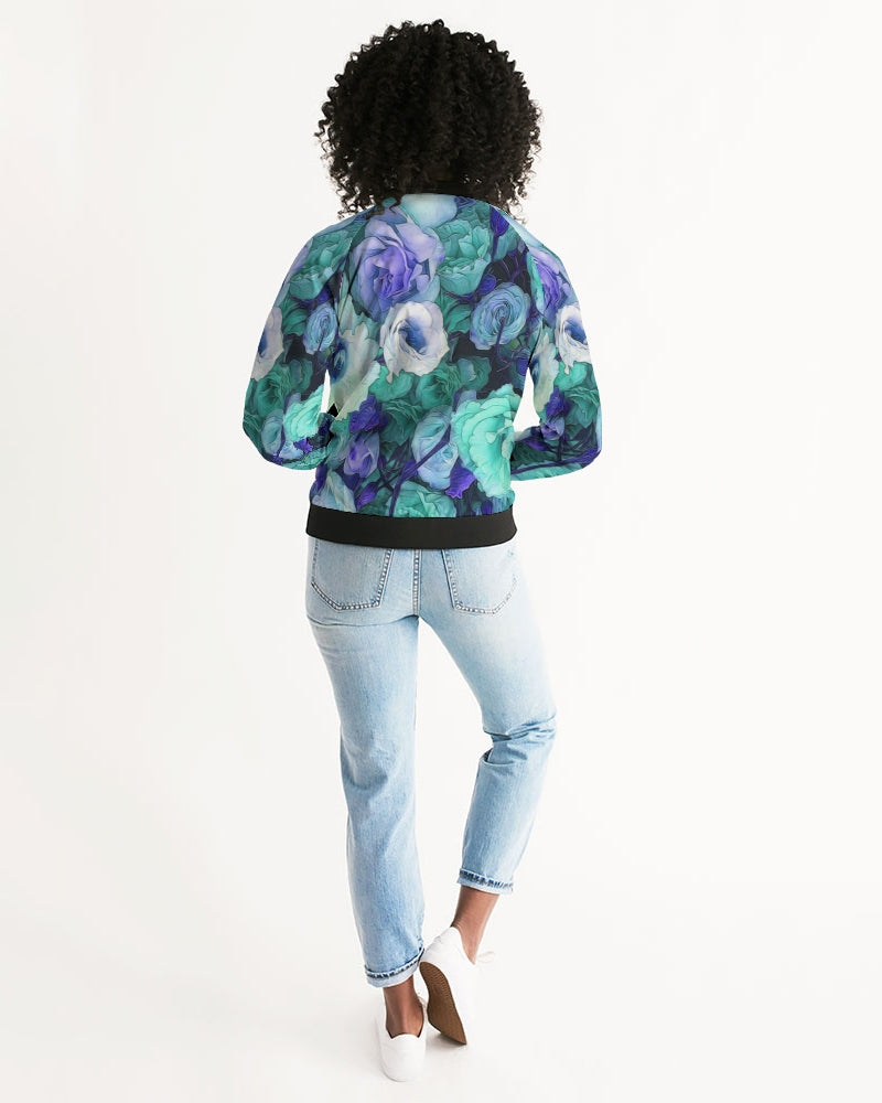 Aqua Flowers Women's Bomber Jacket