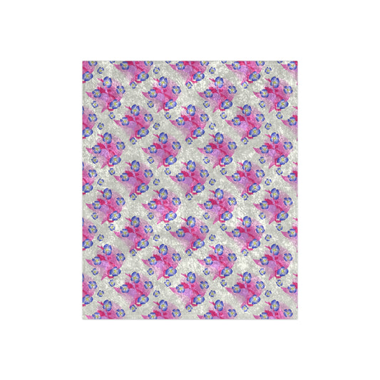 Blue Flowers On Pink Crushed Velvet Blanket