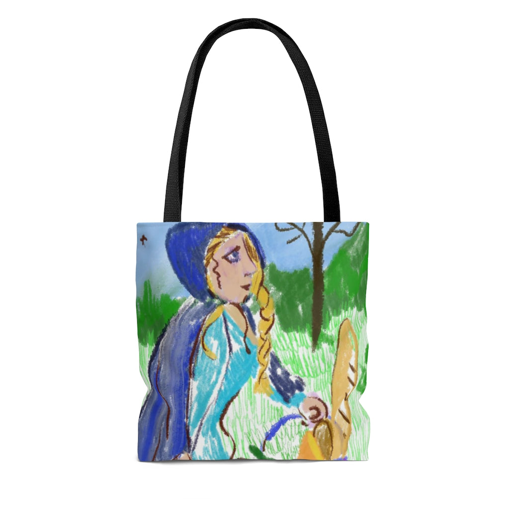 Hooded Woman Carrying Bread AOP Tote Bag