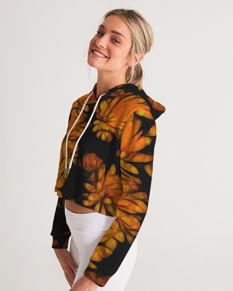 Yellow Fall Mums Women's Cropped Hoodie
