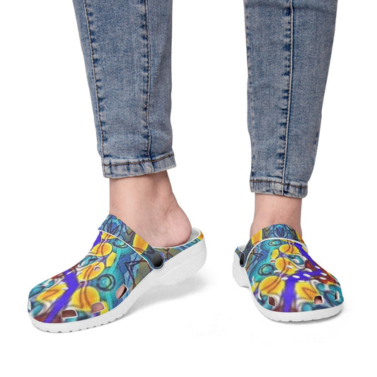 Blue Green Kaleidoscope 413. All Over Printed Clogs
