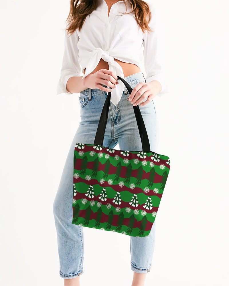 Snowy Evergreen Pattern Canvas Zip Tote