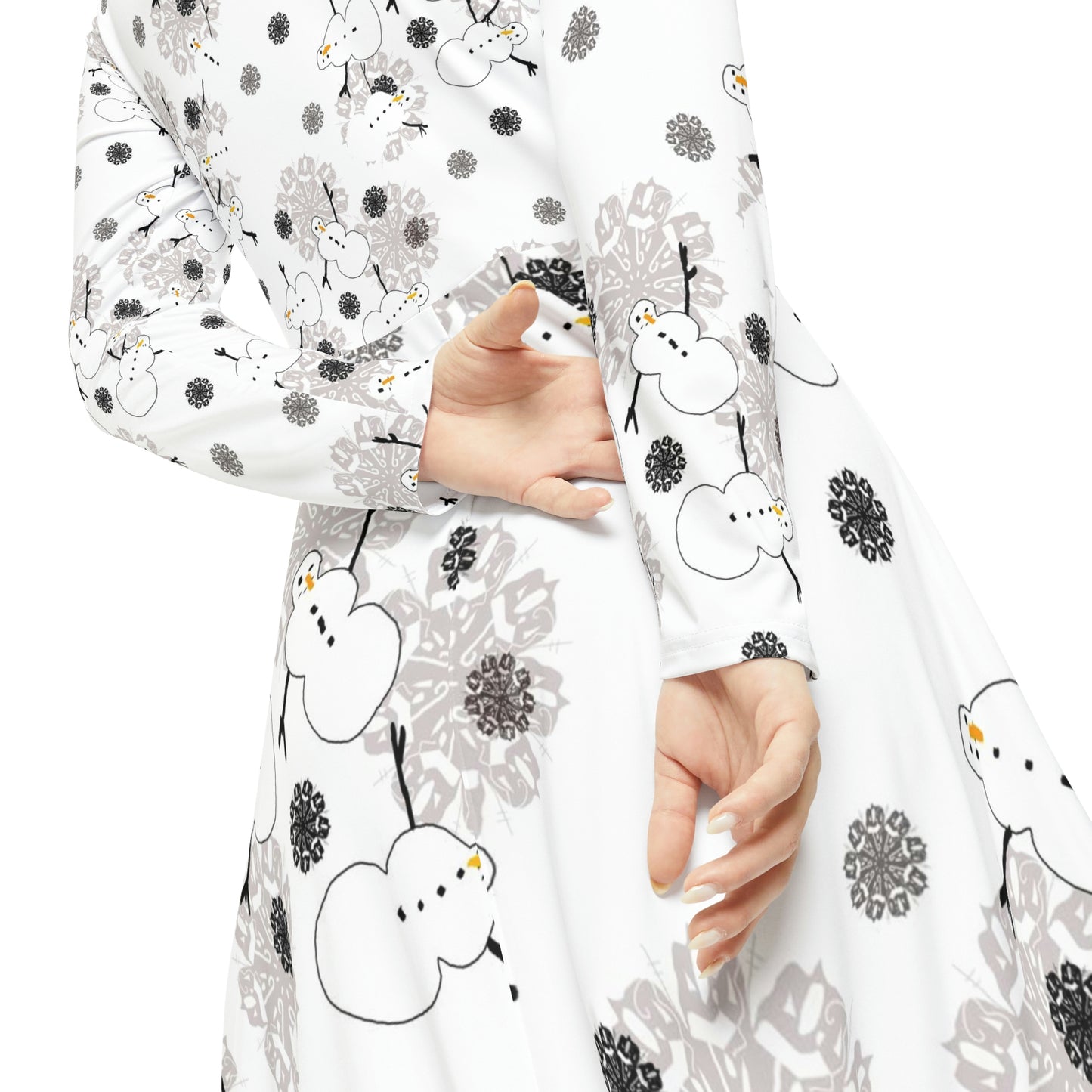 Snowman Pattern Women's Long Sleeve Dance Dress