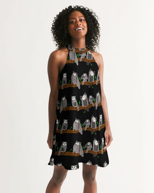 Owls Pattern Women's Halter Dress