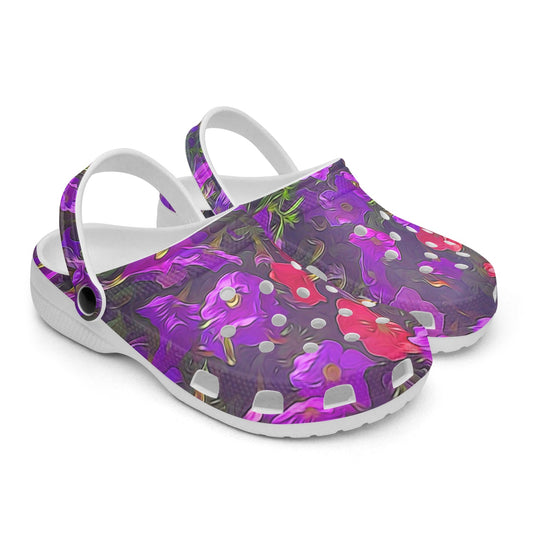 Purple Petunias 413. All Over Printed Clogs