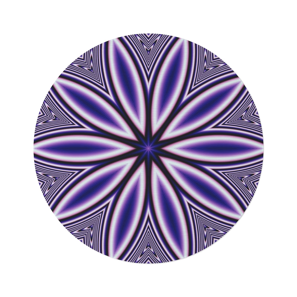 Blue Fractal Flower Round Rug