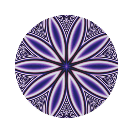 Blue Fractal Flower Round Rug
