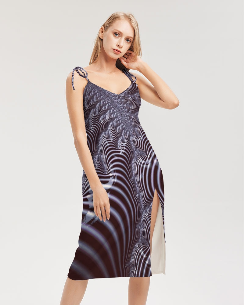 Black and White Spiral Fractal Women's Tie Strap Split Dress